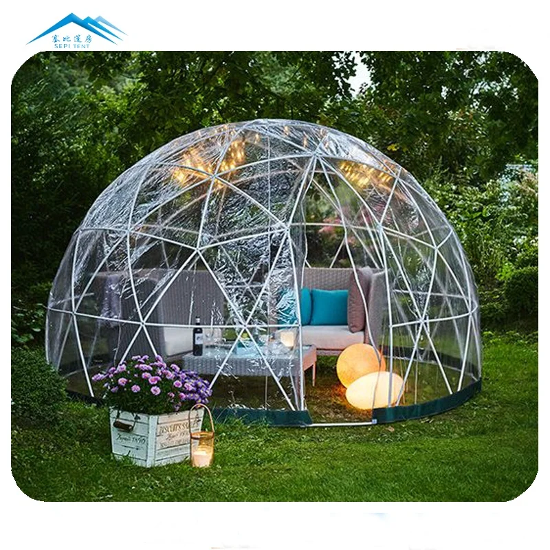 Small Hight Quality Outdoor Party Spherical PVC Glamping Waterproof PC Dome Transparent Geodesic Dome Igloo Gazebo Tent For Sale