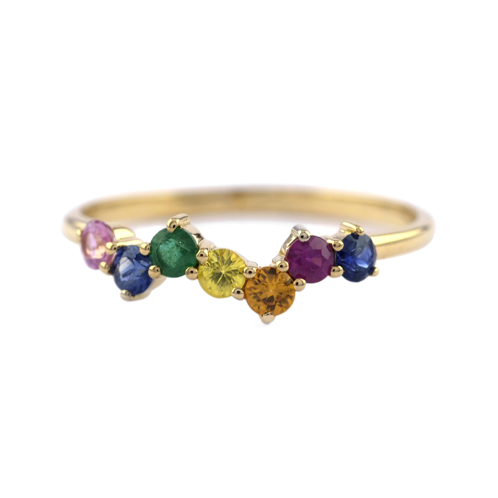High Quality Wave Solid 14K 18K Yellow White Rose Gold Ring Multi Sapphire Emerald Ruby Gemstone Ring Available Ready to Ship