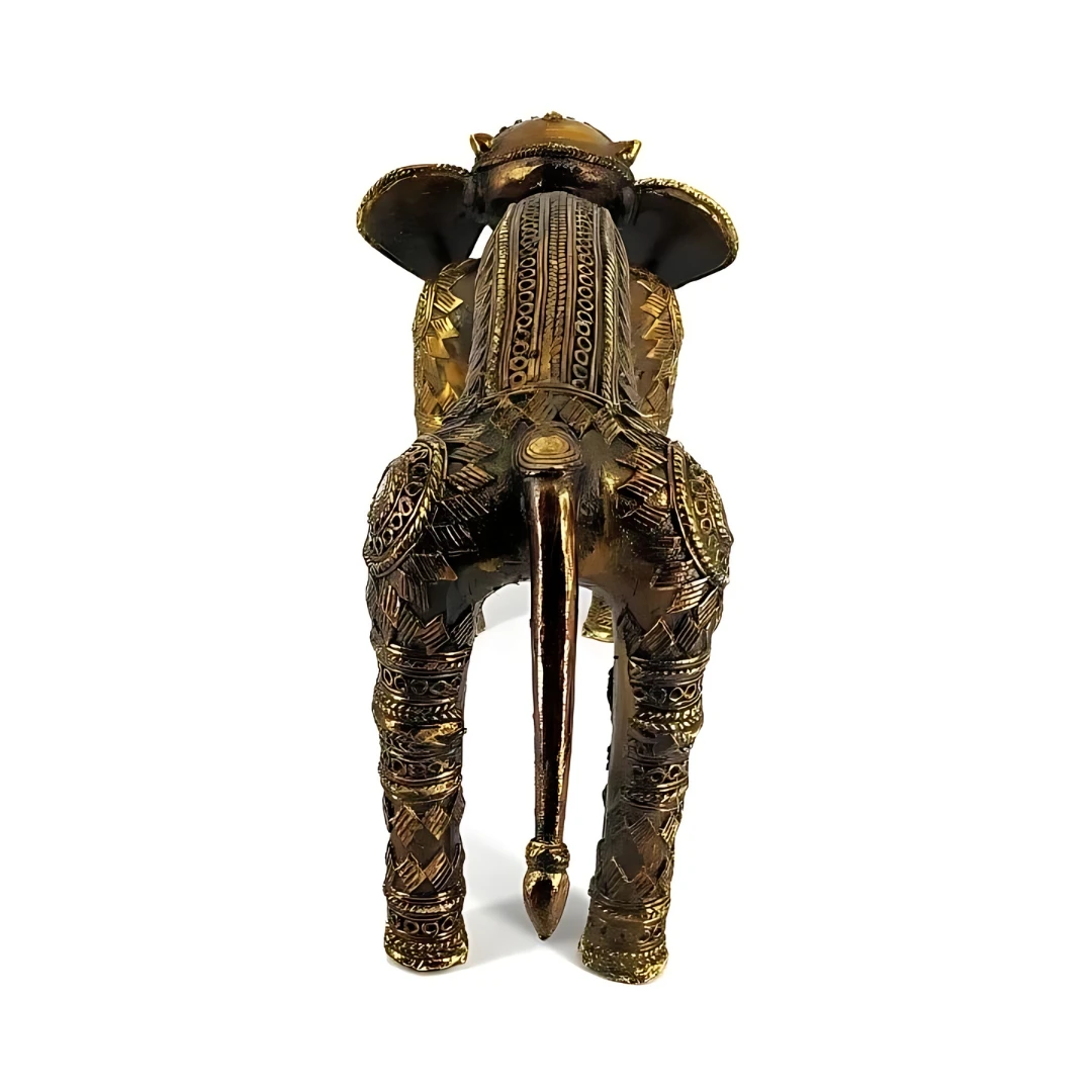 Pure Solid Brass Handcrafted Stretched Elephant Art Figurine (Bronze color, 11 inch) For Table Top Home Decor Gift