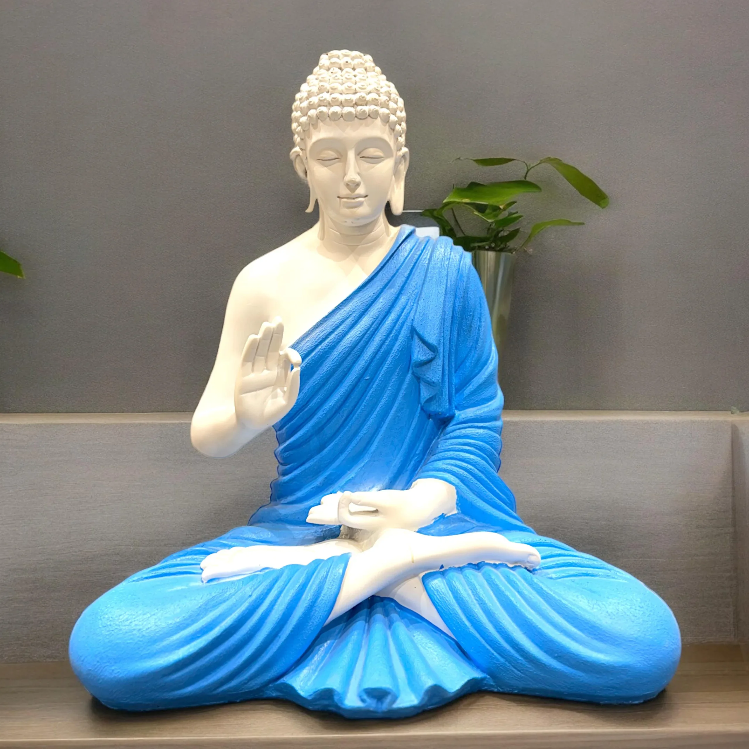 Handmade Blue Polyresin Gautama Buddha Statue Art Style Export Quality Sculpture for Home and Garden Decoration