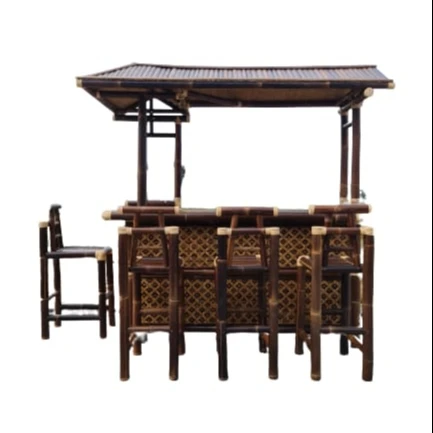 Large Bar Set Bamboo with 4 Bar Chair Stand Home Bartender Tool Kit