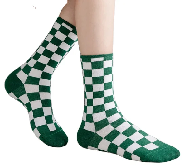 Korea Harajuku Trend Women Checkerboard Socks Geometric Checkered Socks Cheap Hip Hop Cotton Unisex Streetwear Novelty Socks
