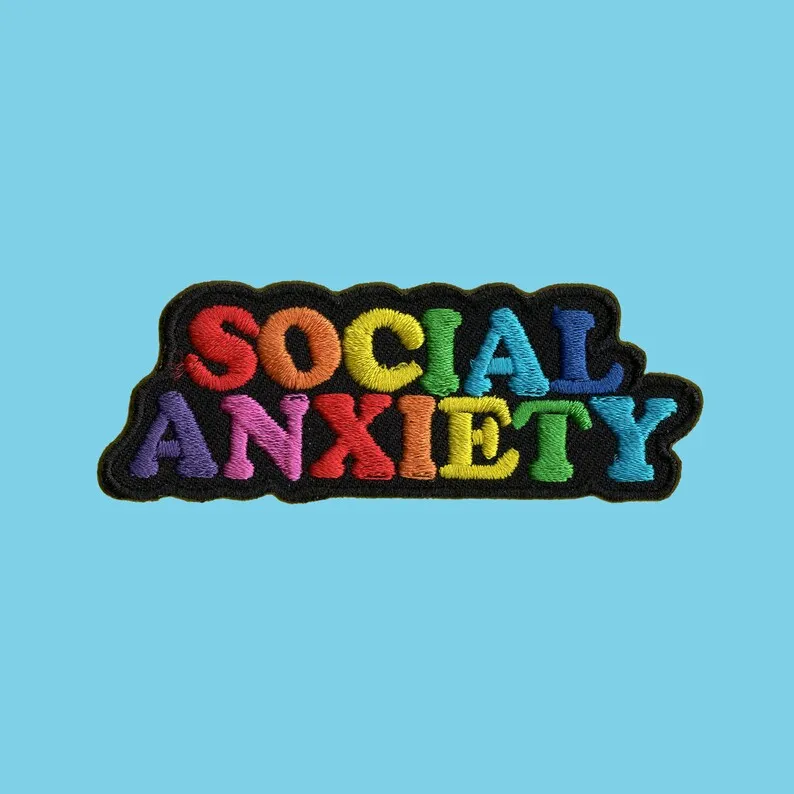 Colorful Social Anxiety Embroidered Iron-On Patch - Rainbow of Colors Social Anxiety Iron Adhesive Embroidery Patch