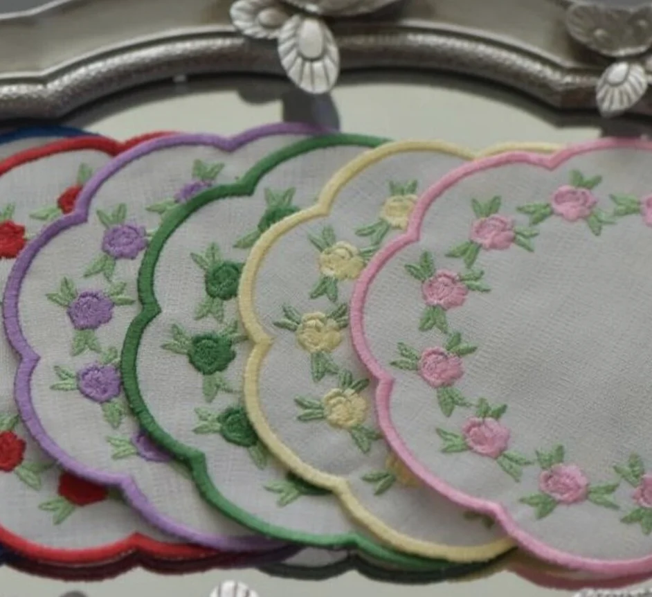 Set of 6 Reusable Embroidered Flowers Napkins for Coffee Tea Cookie Serving New Home Table Cloth Napkins