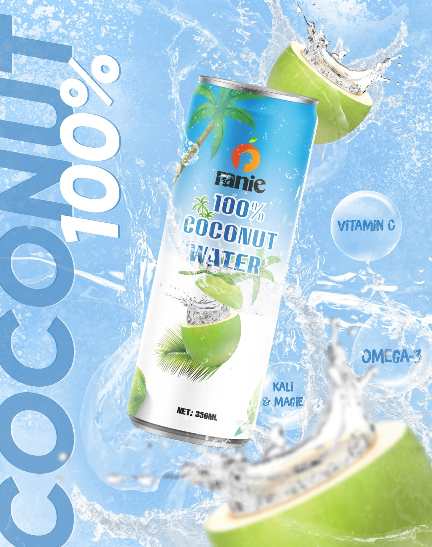 Пресноводный кокосовый орех (с мякотью) в 330 мл алюминиевой банки, OEM и ODM напиток пюре концентрат с высоким содержанием витамина сделано во Вьетнаме