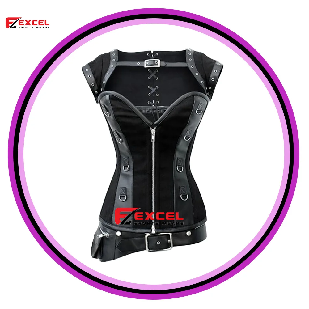 2024 Hot selling Genuine Over bust Women Belted Corset Black Buckle Corset Clothing Corset Steel Boned Genuine Shapewear Gothic.
