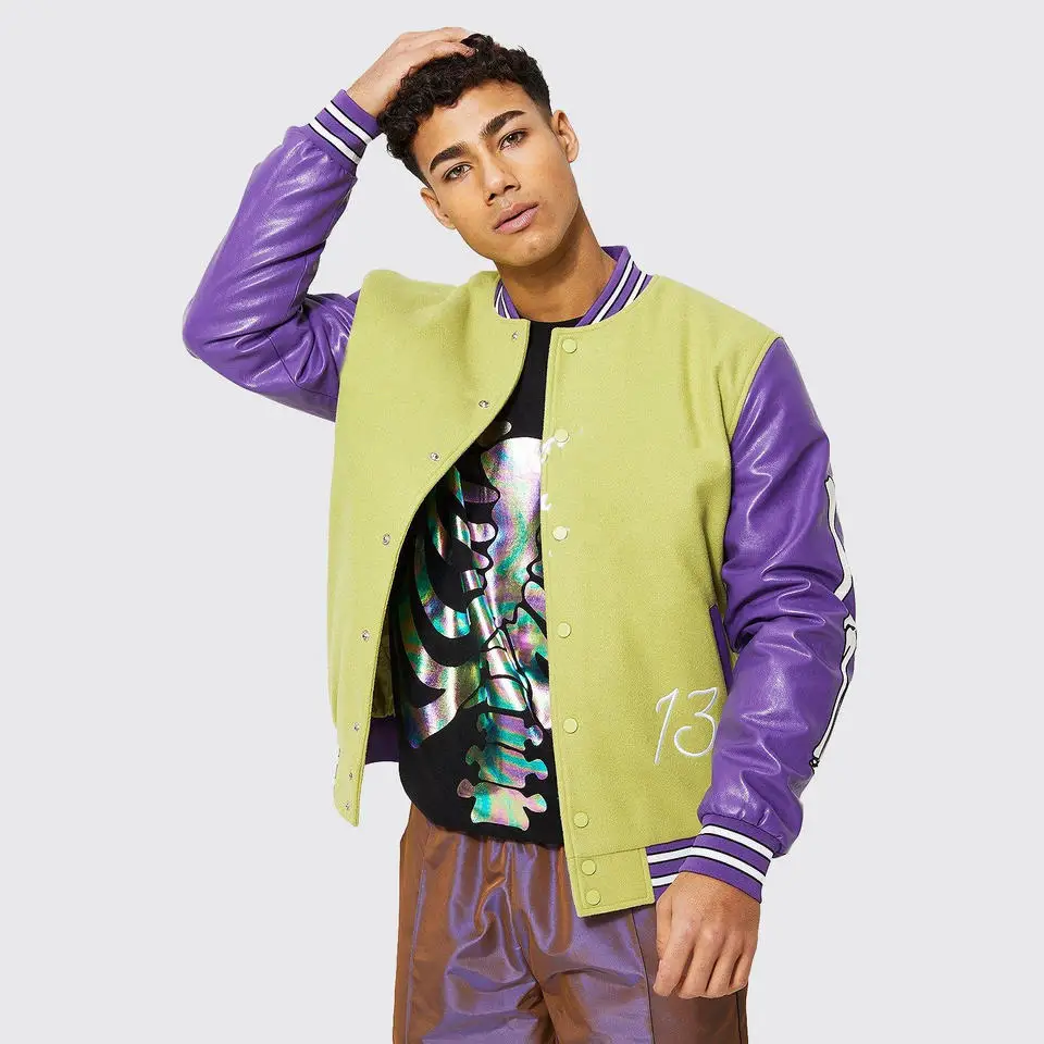 Oem Custom embroidered bones College Sports Varsity Jacket Embroidery Bomber Varsity Jacket