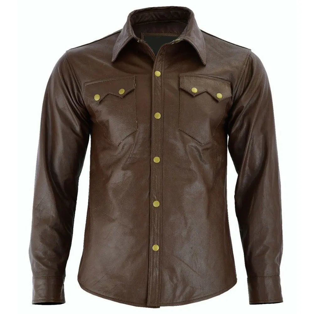 Customized Made Premium Quality Leather Jacket For Men Genuine Cowhide Shirt Collar Casual Classic Leather Shirts