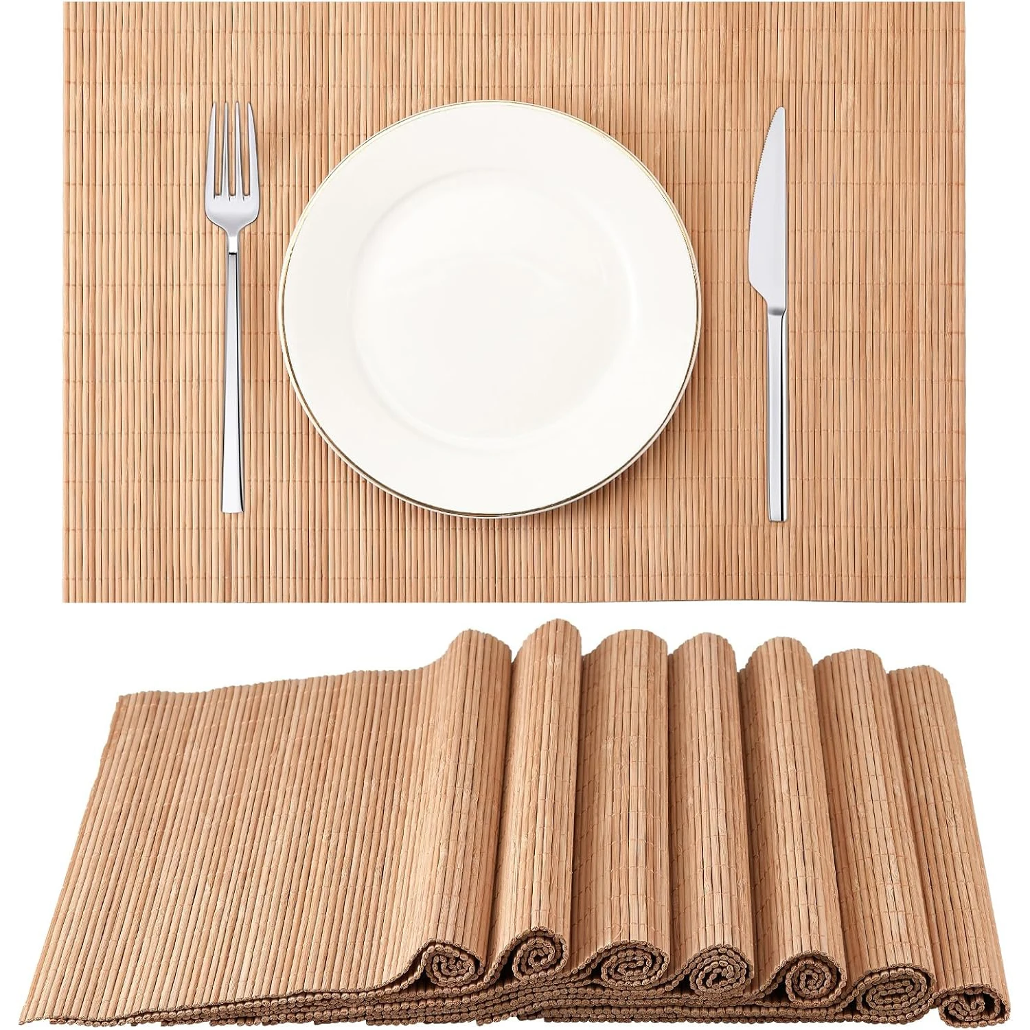 Bamboo Placemats Japanese Style Natural Anti-Slip Washable Heat-Resistant Table Mats for Dining Room