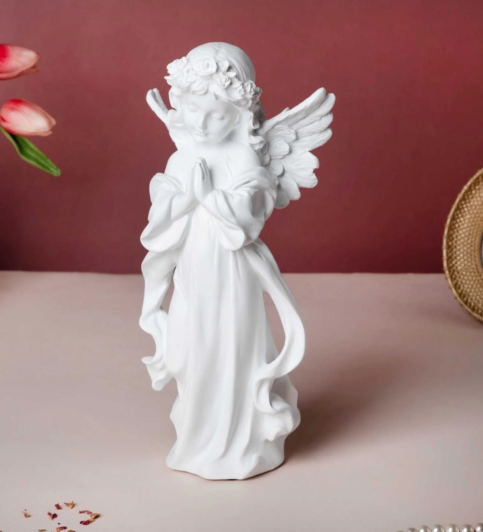 raying Angel Statue with Wings White Resin 12 Inch Figurine Modern 11.8 Inch Praying Angel Statue Figurine White Resin Wings