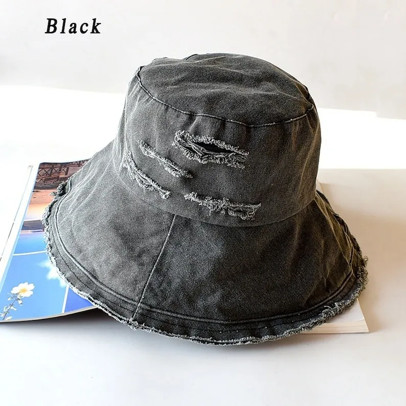 Distressed Summer Bucket Hat,Wide Brim Fishing/Traveling Outdoor Women Hats with Custom Logo New Design Gorras