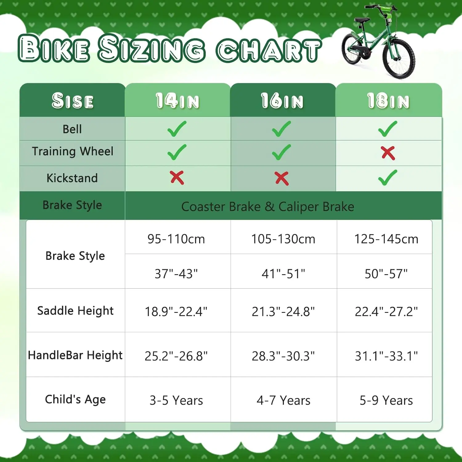 14/16/18 Inch Children Bike for Toddlers Kids Ages 3-9, Safe Non-Slip Tires, Removable Training Wheels, Coaster Brake