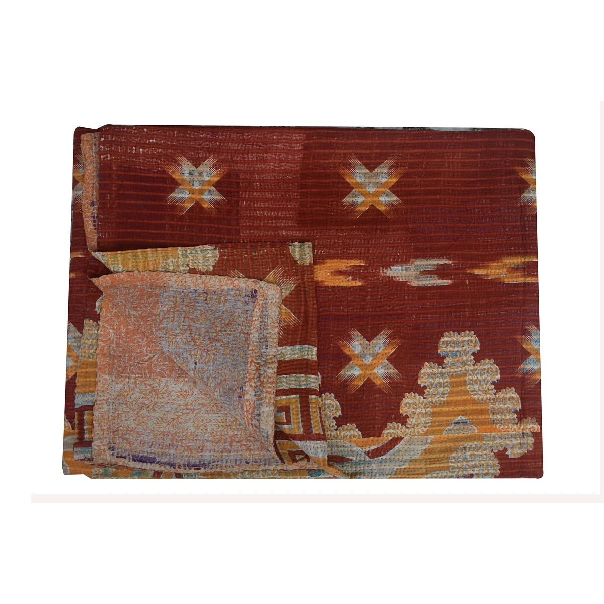 Reversible bedding decorative patchwork manufacturer Indian vintage kantha warm restful quilt throw bed cover