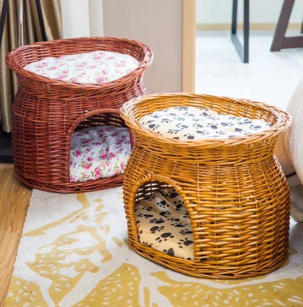 HOT PRODUCT Rattan Two Level Cat House Wicker Pet Bed Dog House Four Seasons Universal Removable and Washable
