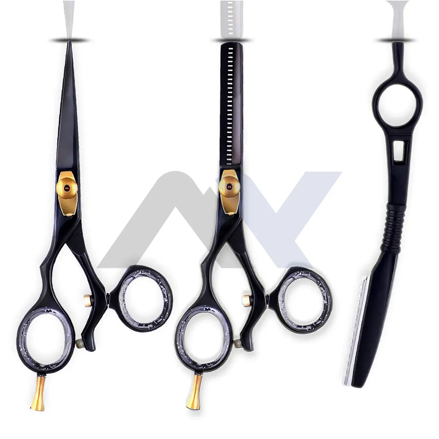 3 Pcs Barber Hair Cutting Scissors Set Hair Cutting Scissors Thinning Shears & Barber Thinning Razors Stainless Steel