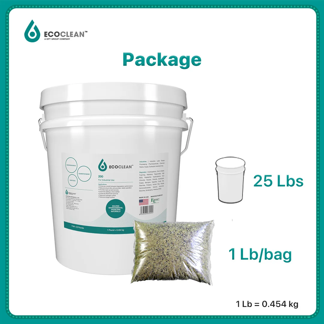 Microbiology of Wastewater Treatment in Industrial Areas Rubber Pharmaceuticals Hospitals EcoClean TM  200 - 25 Lbs