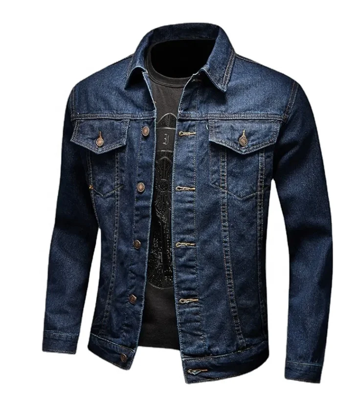 Wholesale blank men denim jacket long sleeve single button denim cowboy black jeans jacket for men