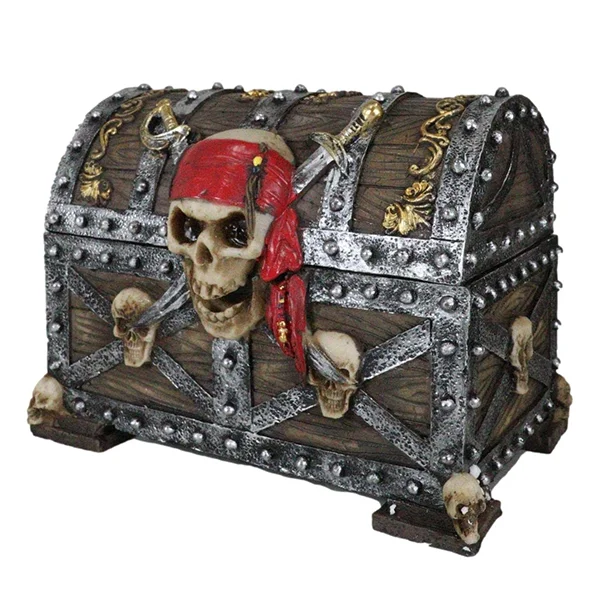 Custom Skull and Swords Pirate Treasure Chest Trinket Box Pirate Marauder Skull Jewelry Box Resin Skull Storage Box
