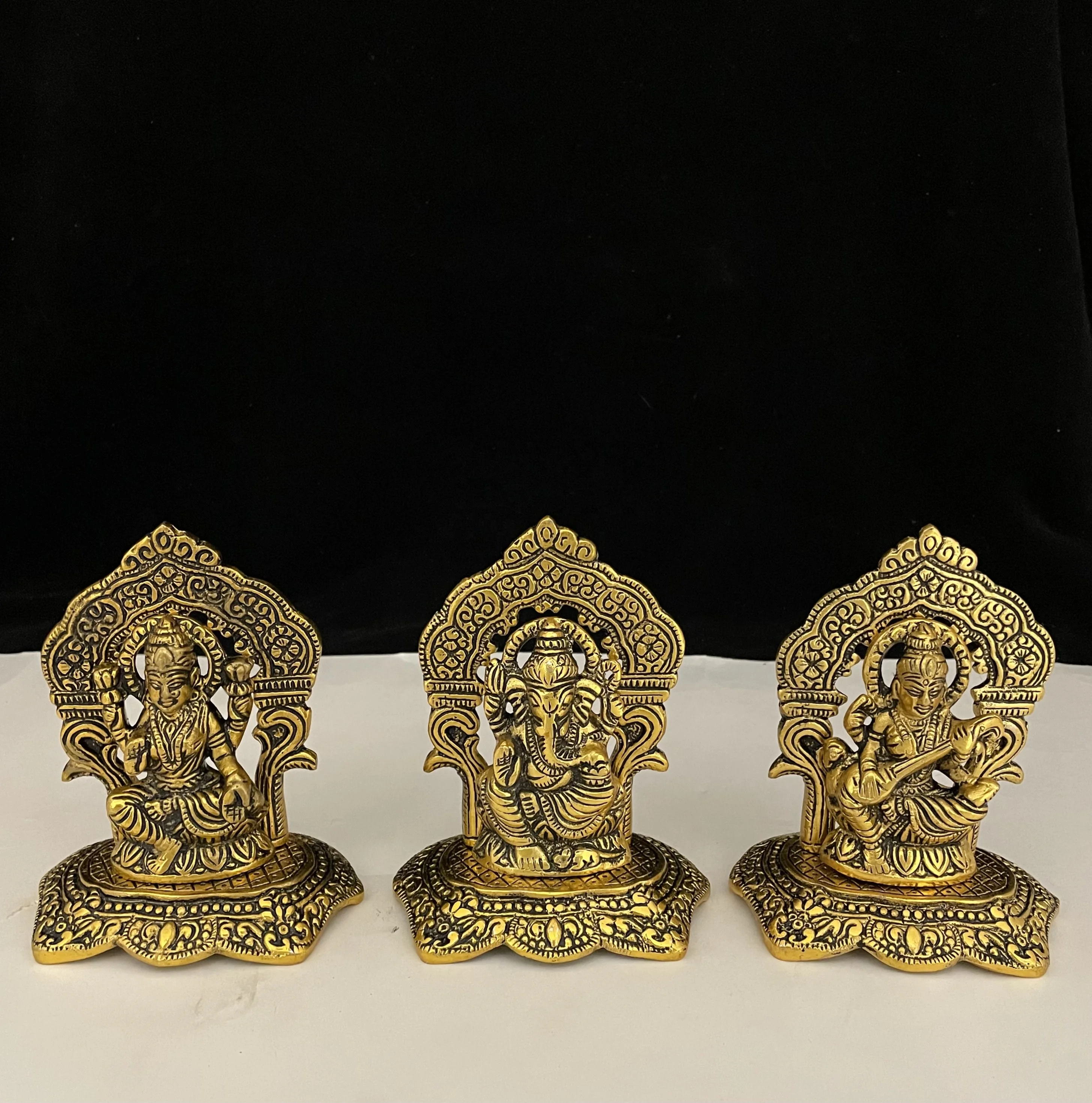 Aluminum Ganesh Laxmi Statue Sarasvati God of Success Sculpture Murti Idol Lord Worship Laxmi Ganesh for Home Mandir Decoration