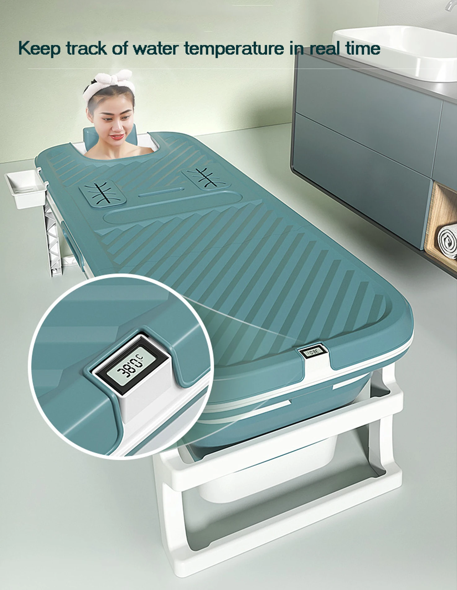 Folding Mobile Bathtub with Cover plastic collapsible Bath tub Adult for Bathroom Shower and Balcony Foldable Bathtub Adult