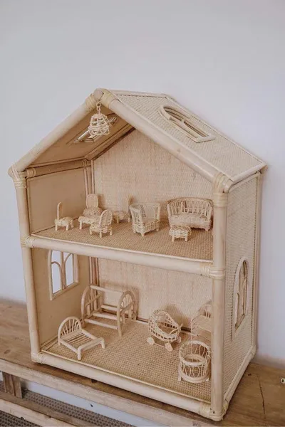 Large two-storey Rattan Doll House High Quality Best Choice For Babies Doll Furniture New Handicraft Product