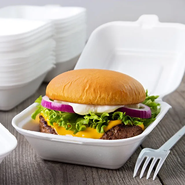 Disposable Plastic Styrofoam Foam Burger Box HB6 500pcs for Food Packaging Use for Lunch Sushi Sandwich Noodles and Cake