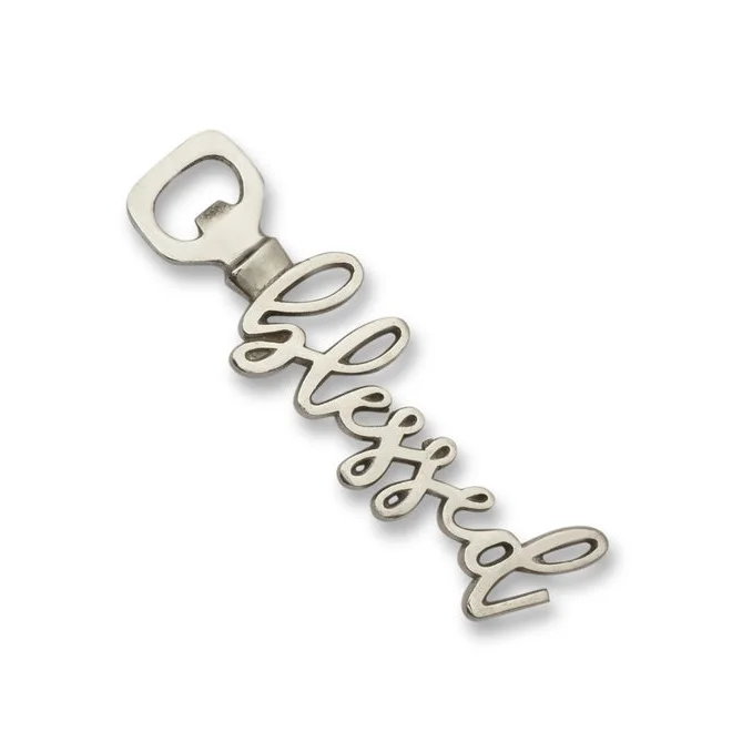 E-commerce Hot Selling Top Trending Blessed Text Metal Bottle Openers in Silver Color Bar & Wine Accessories