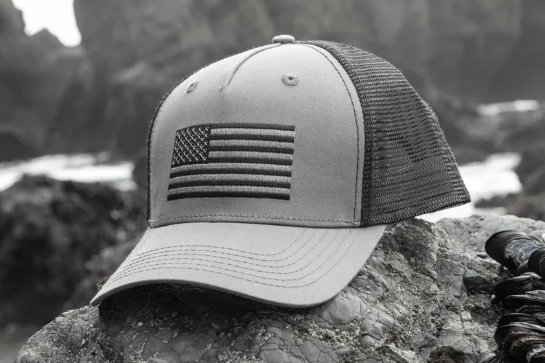 International Tie  Black & Grey American Flag Snapback Baseball Hat Custom Hat Wholesale Hat