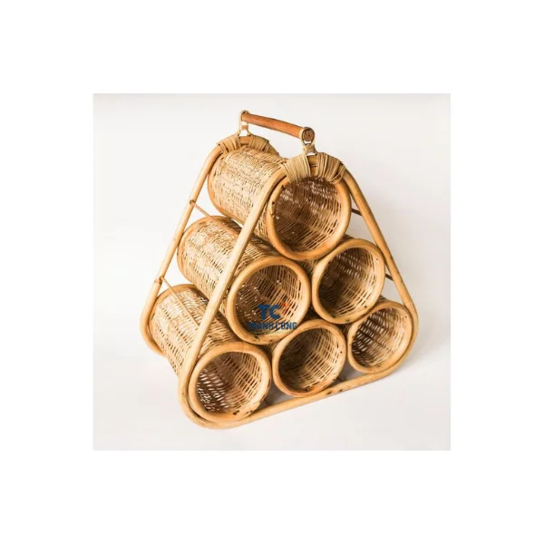 Vintage Style Rattan Wine Rack And Win Bottle Holder With Strap From Vietnam Handicraft