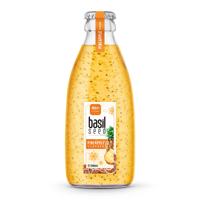 Pineapple Flavor Basil Seed Drink 300ml Glass Bottle Rita Manufacturer In Vietnam Good Beverage