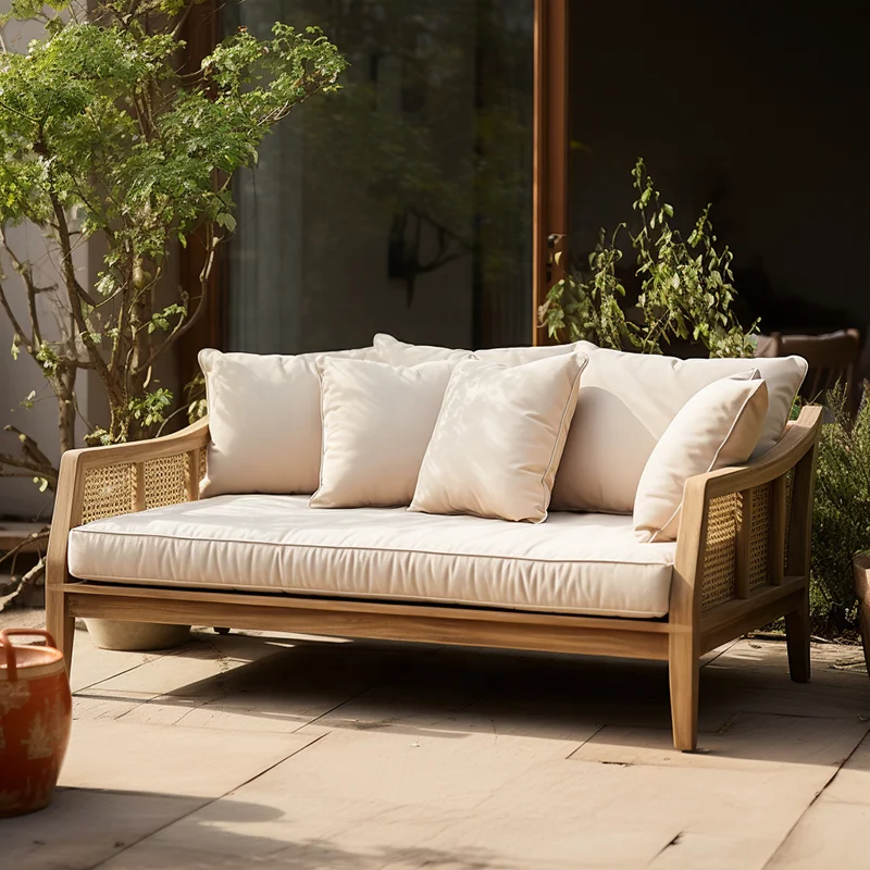 MRS WOODS New Design Professional Wooden Material With Synthetic Leather Two Seats Sectional Garden Sofas