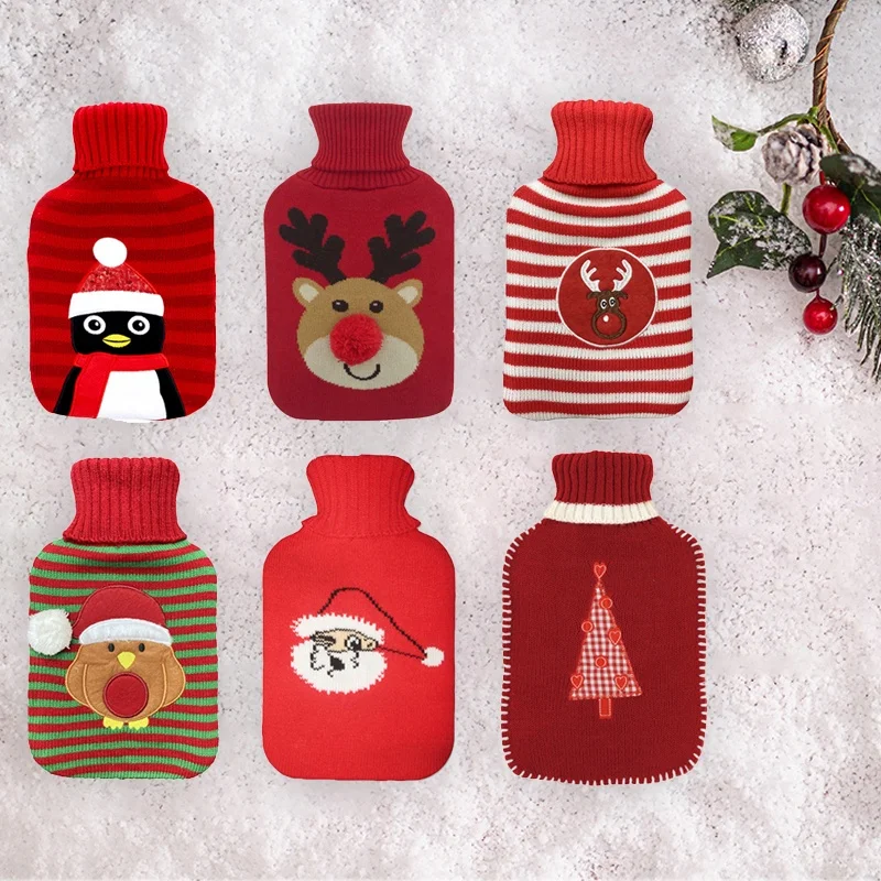 1000ml / 2000ml natural rubber pvc hot water bag bottle knitted plush fur fleece cover for customers to choose