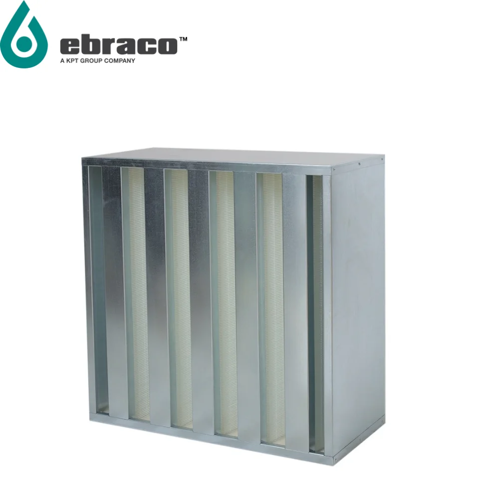 New Condition Ebraco H13 99.95%  V Bank Hepa Filter 4V 610x610x292mm (24x24x12inch) for HVAC, AHU, Cleanroom- Customized