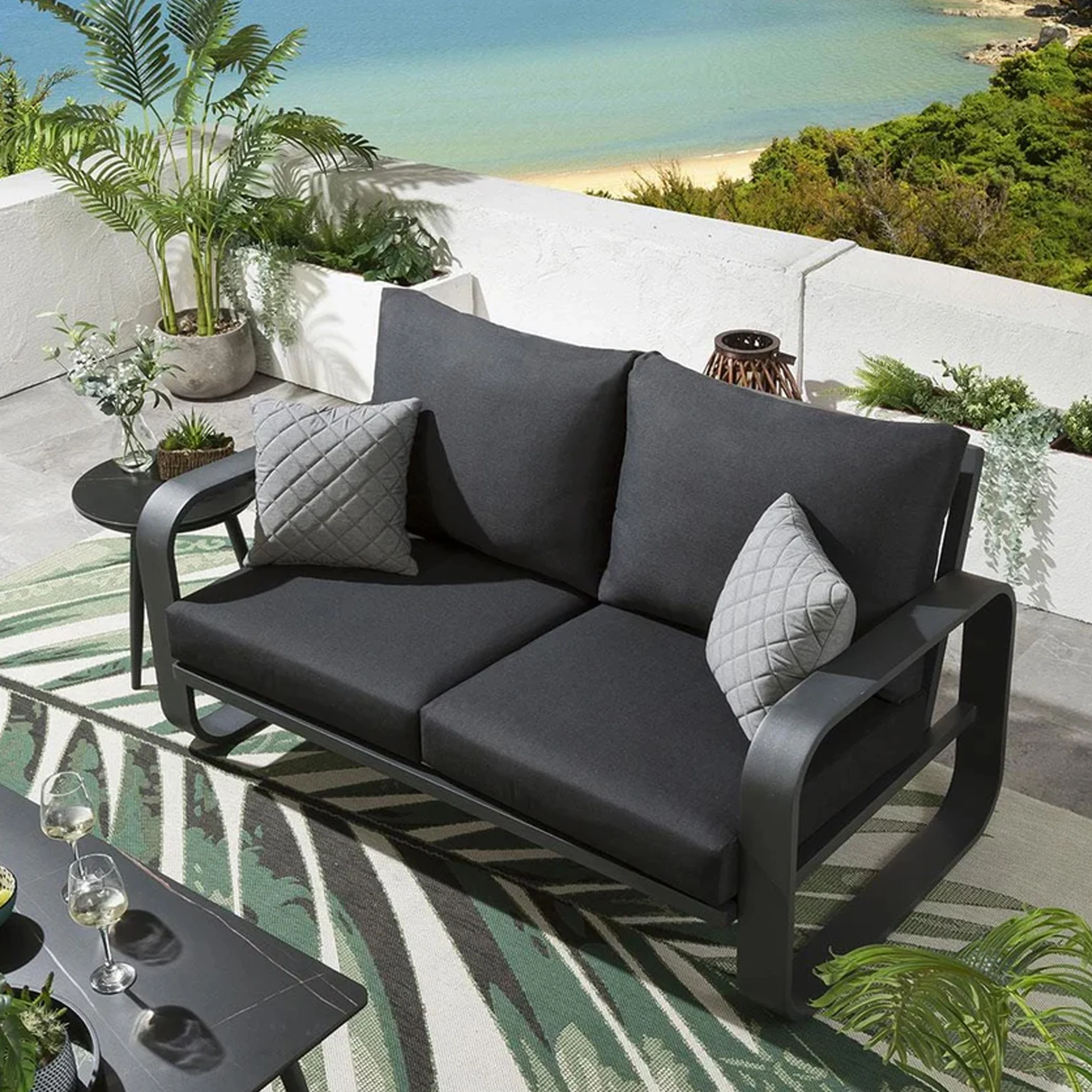 Outdoor Patio Garden Two Seater Sofa Aluminum Frame With Cushion - Ara
