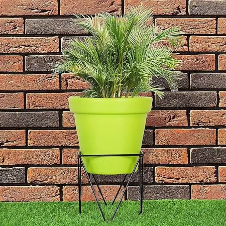 Metal Square Tringle Stand With Green Plastic Pot For Indoor & Outdoor Gardening Plants And Home Decor Gamla For Garden
