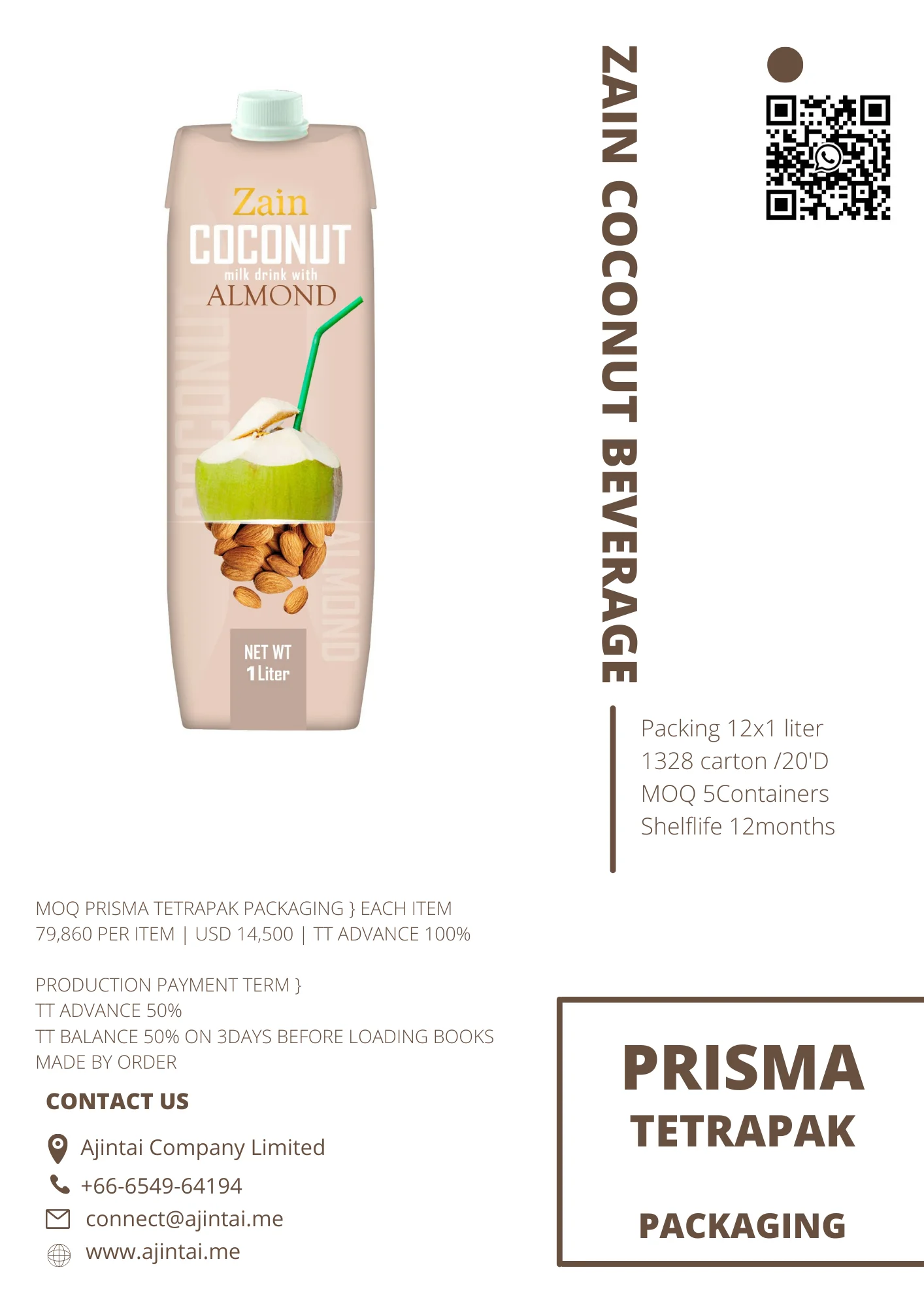 Zain Ajintai ZEN Prisma Coconut Fruits  Beverage Drinks Fruit Juice Box Fruit Bulk Vegetable Juice Colored Herbal Plant Extract