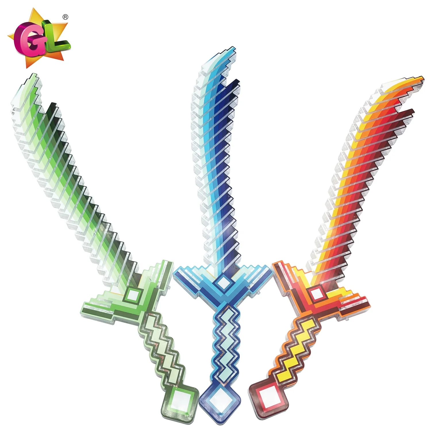 new product 2024 popular 10 light up crystal pixel sword with green blue orange plastic machete toy led toys