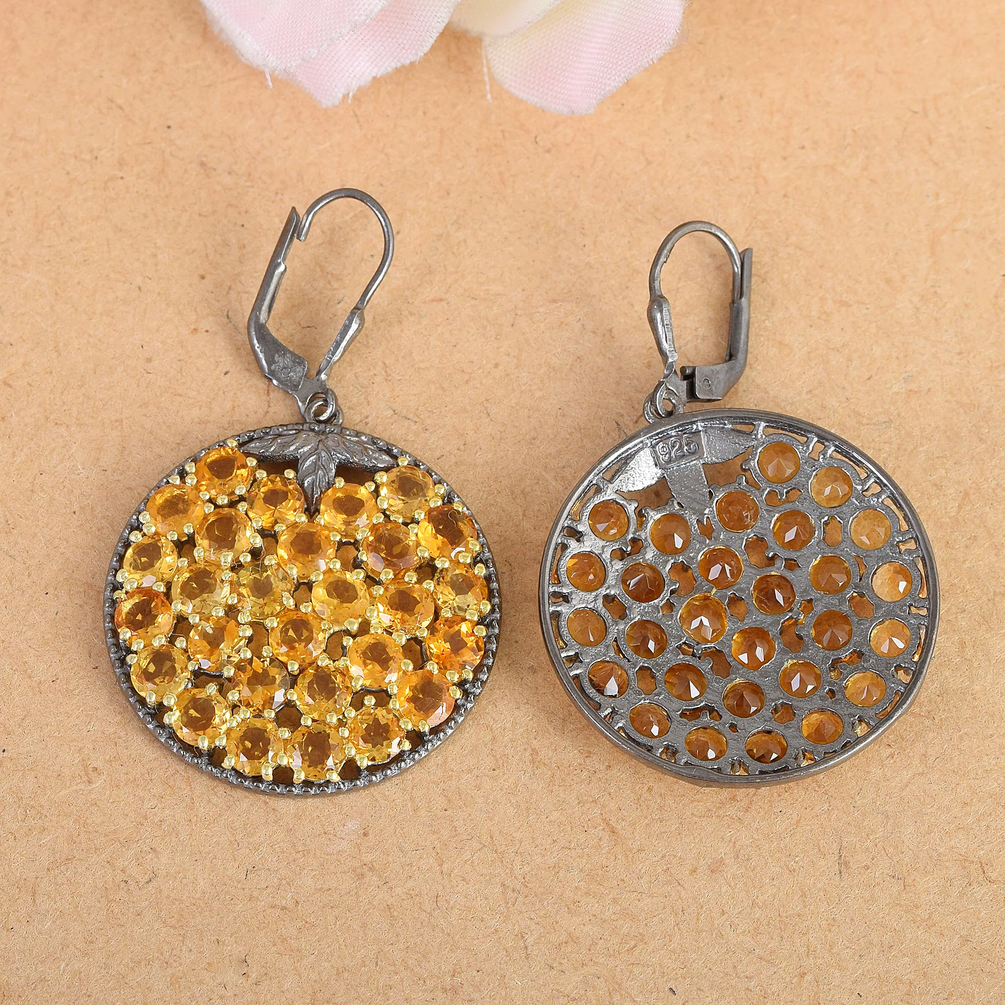 Оптовая Продажа 925 стерлингового серебра натуральный желтый цитрин камень круглые серьги с крюком лучшие продажи хорошим рекламным Коренастый ювелирных украшений