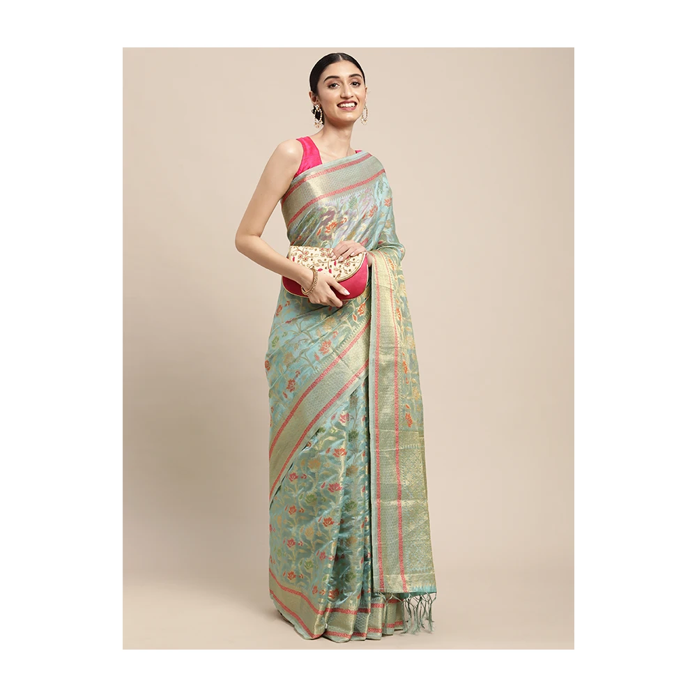 Private Label Custom Design 100%  Organza Indian Saree Fabric From Indian Exporter