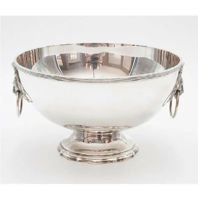Hotel Home Catering Tableware Decoration Bowl Nickel Plated Border Shiny Polished Round Shape Handles Metal Fruit Serving Bowl
