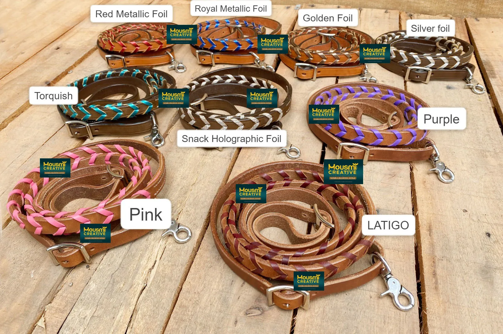 Custom Laced Braided Rein Western Horse Lace Foil Braided OEM Argentina Cowhide Leather Rein Multiple Colours Of Lace Available
