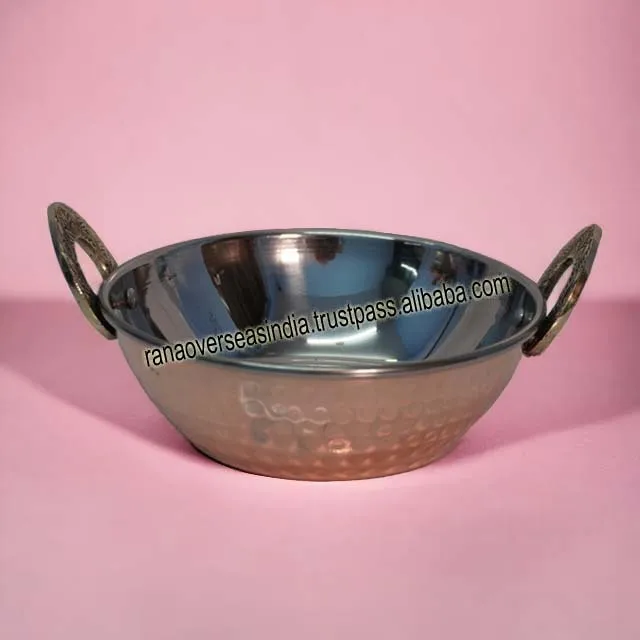 Top Selling Wholesale Copper Stainless Steel Hammered Karahi Indian Dishes Serve Ware for Vegetable and Curries Set of 4 Pcs
