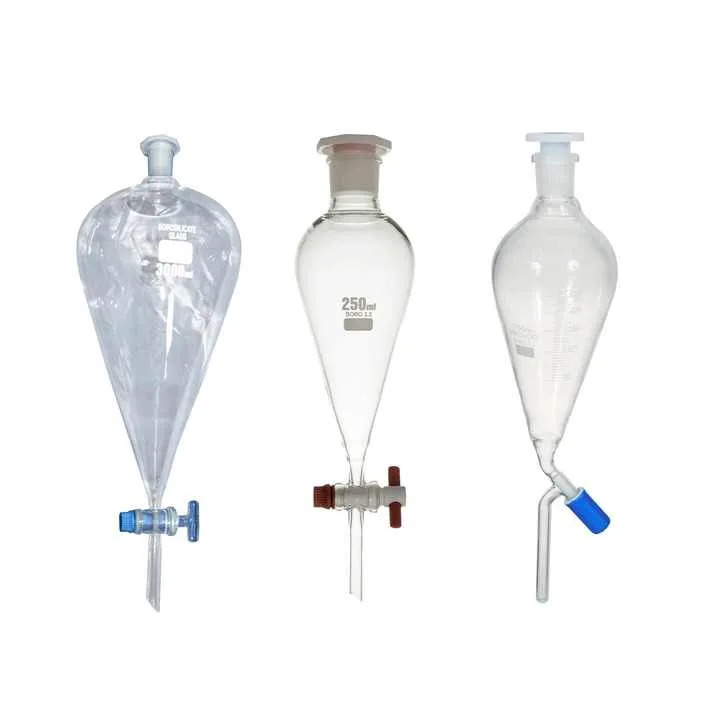 Squibb Shape Separatory Funnel for Lab Use OEM Laboratory Pear Separating Glassware Equipment Supplied from India