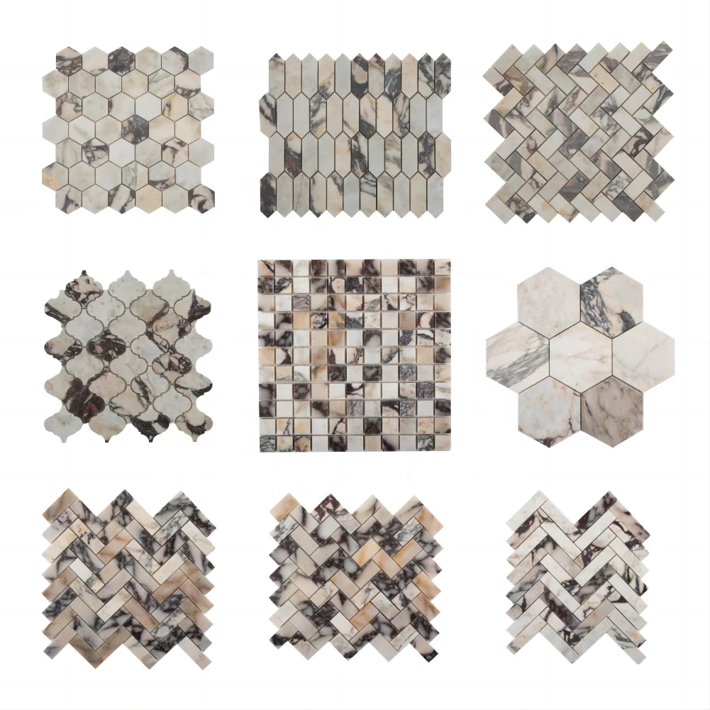 Centurymosaic Wholesale Natural Stone Calacatta Viola Purple Veins Marble Mosaic Tile Bathroom Floor and Wall Tiles