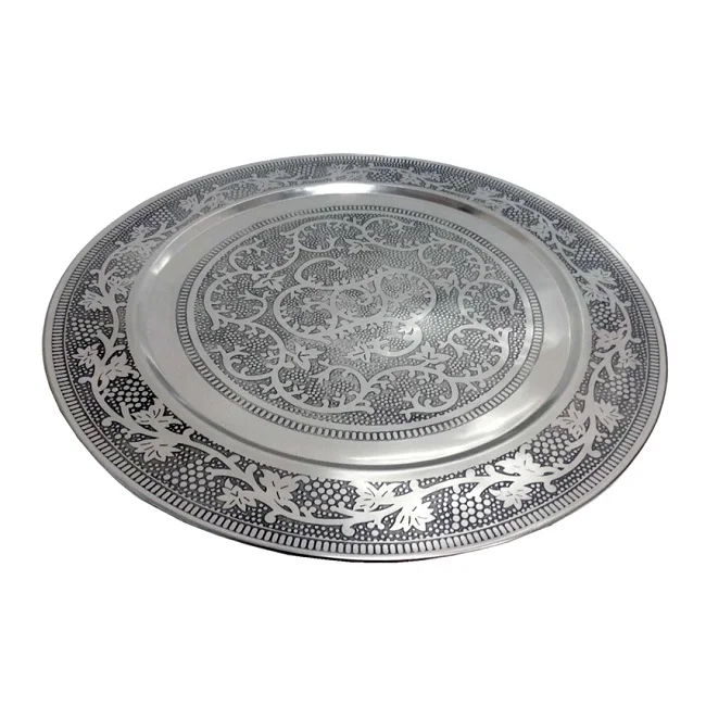 Embossed Design Silver Metal Charger Plate For Wedding Stainless Steel salad Serving Charger Plates for Sale