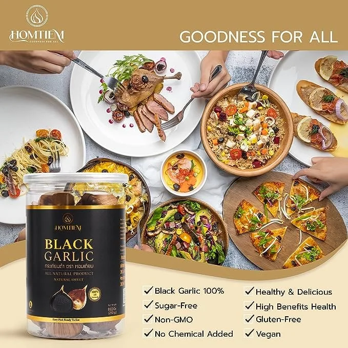 Homtiem Black Garlic 8.82 Oz (250g.) Organic Natural Sweet Ready to Eat for Healthy Snack Healthy Recipes