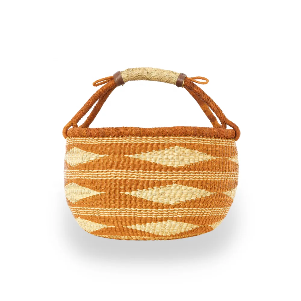 Bohemian decorative Orange seagrass african basket made by hand/Seagrass basket with handle high quality