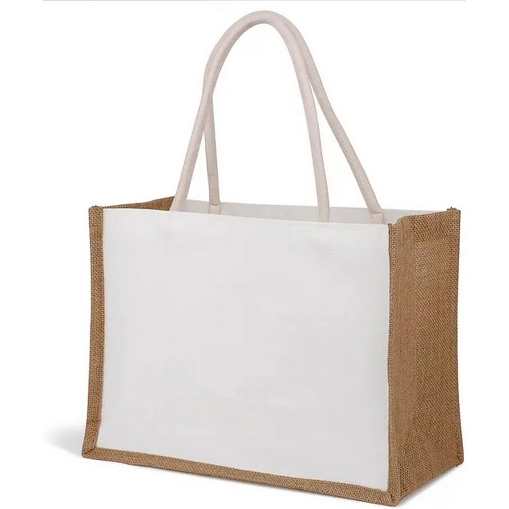Custom Print on Natural Burlap Gunny Tote Bags Reusable Grocery Shopping Jute Tote Bag Gift Bags