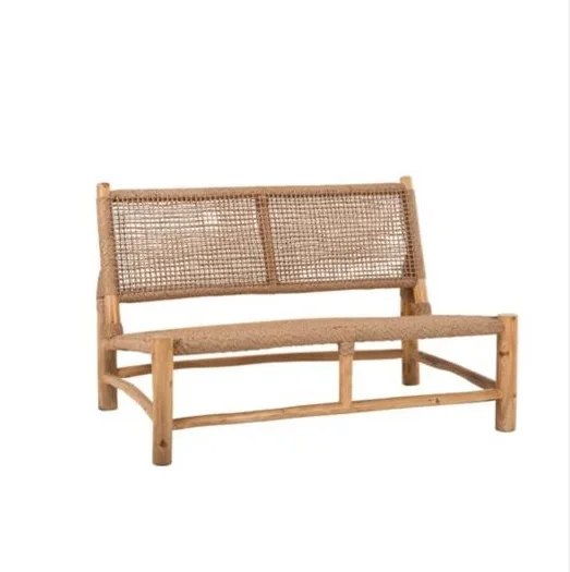 Wooden two seat hand weaving sofa natural single piece packing for home hotel restaurant bar and beach cafes customised
