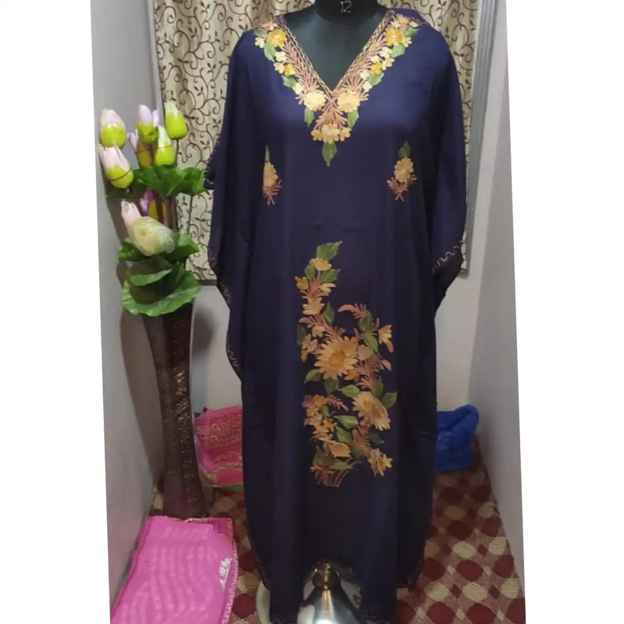 Вышитый хлопок новый дизайн кафтан Kasmiri повседневная одежда платье